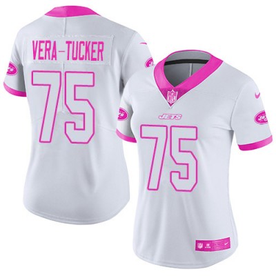 Nike New York Jets #75 Alijah Vera-Tucker WhitePink Women's Stitched NFL Limited Rush Fashion Jersey